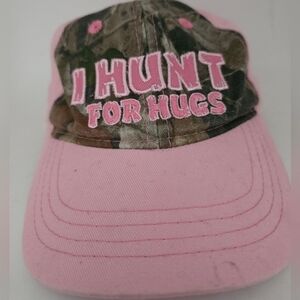 Outdoor Kids Baby Girls Pink/Camo “I Hunt For Hugs” Cap Hat Infant Elastic Strap